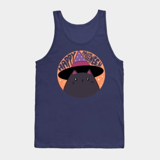 Happy halloween a Cute black cat wearing a witch hat Tank Top